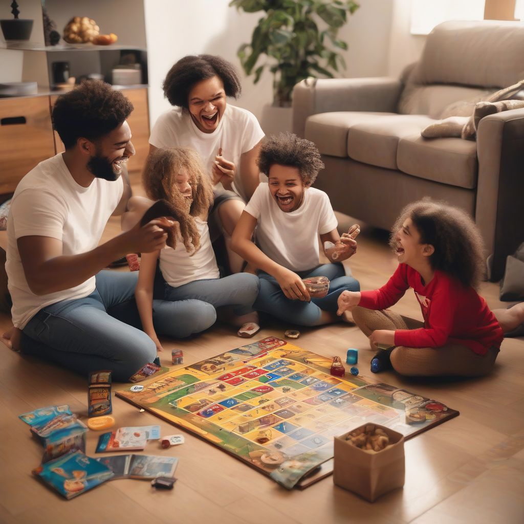 Family playing board game together