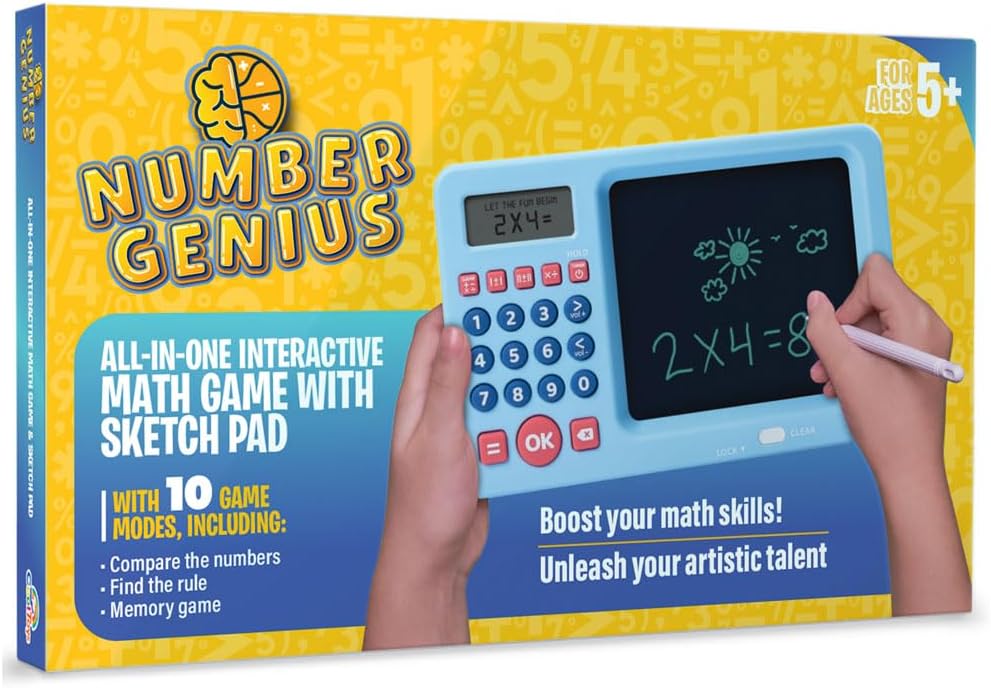 CoolToys Number Genius - Interactive Electronic Math Game with Sketch Pad - Educational Math Learning Games for Kids: Addition, Subtraction, Multiplication, Division, Number Comparison & Logic - Blue