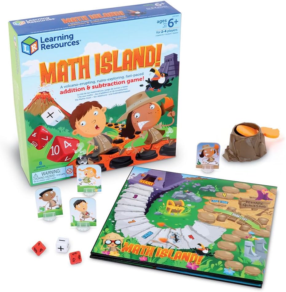 Learning Resources Math Island Addition & Subtraction Game - Math Manipulatives, Educational Board Toys, Classroom Flash Cards, Volcano Toy, STEM Kids, Gifts for Boys and Girls, Montessori