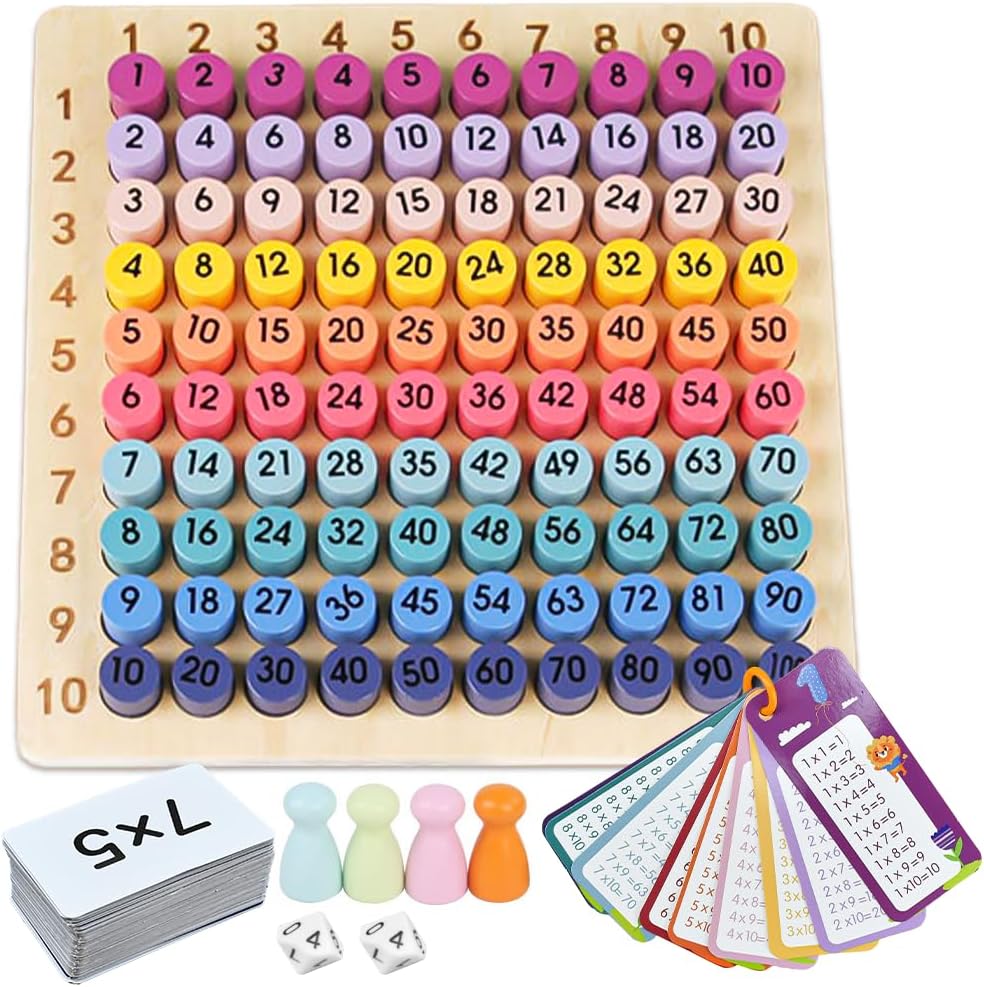 Wooden Montessori Multiplication Board Game: Math Educational Toys Multiplication Table Board Game Montessori Math Material Toys Toddlers Kids Multiplication Chart Game for Early Education
