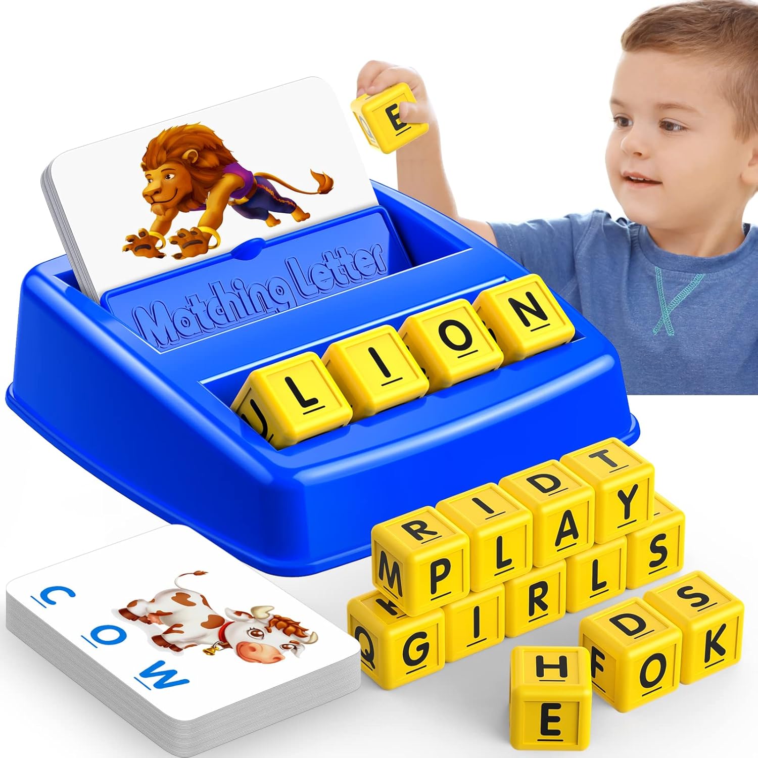 LIWIN LET\'S GO! Learning Games for Kids Ages 3-8, Matching Letter Game for Kids Toys Ages 3-8 Educational Toys for 3-8 Year Olds Boys Girls Birthday Party Gifts for 3-8 Year Olds Boys Girls Blue