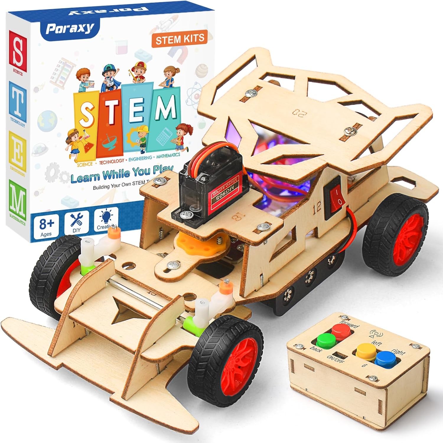 Poraxy STEM Toys for Boys Age 8-12, Building Remote Control Car, STEM Kits for Kids 8-10, Wooden 3D Puzzles 8-13 Science Projects Model, Birthday Gifts for 8 9 10 11 12 13 14 Year Old Teen Boys Girls