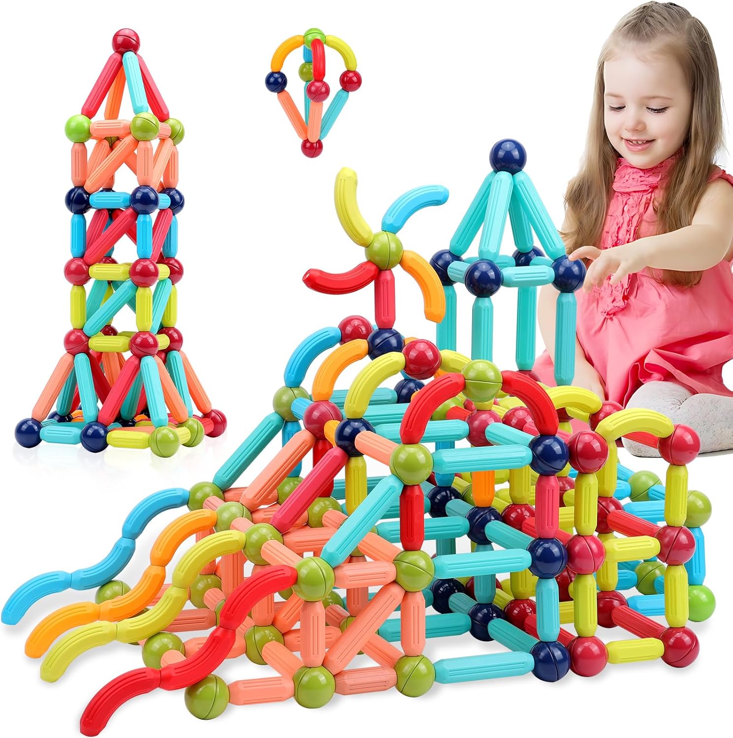 COUOMOXA Magnetic Building Blocks for Kids: 3 4 5 6 7 8+ Years Old STEM Educational Learning Toys for Boys Girls - Age 3+ Montessori Indoor Preschool Game for Toddlers