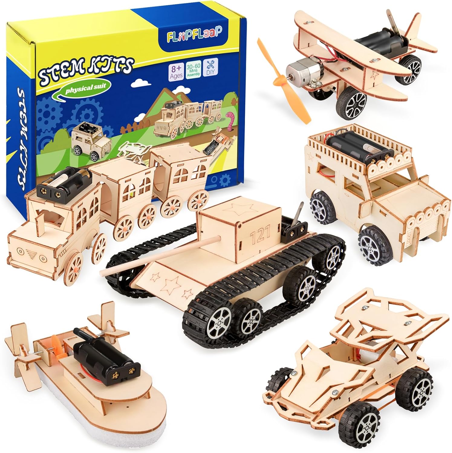 6-in-1 STEM Kits for Kids Age 8-12, Educational STEM Toys for Boys and Girls, Wooden Building Kit for Kids STEM Science Experiments Kit, Ideal Christmas Birthday Gifts for 8 9 10 11 12 13 Year Old