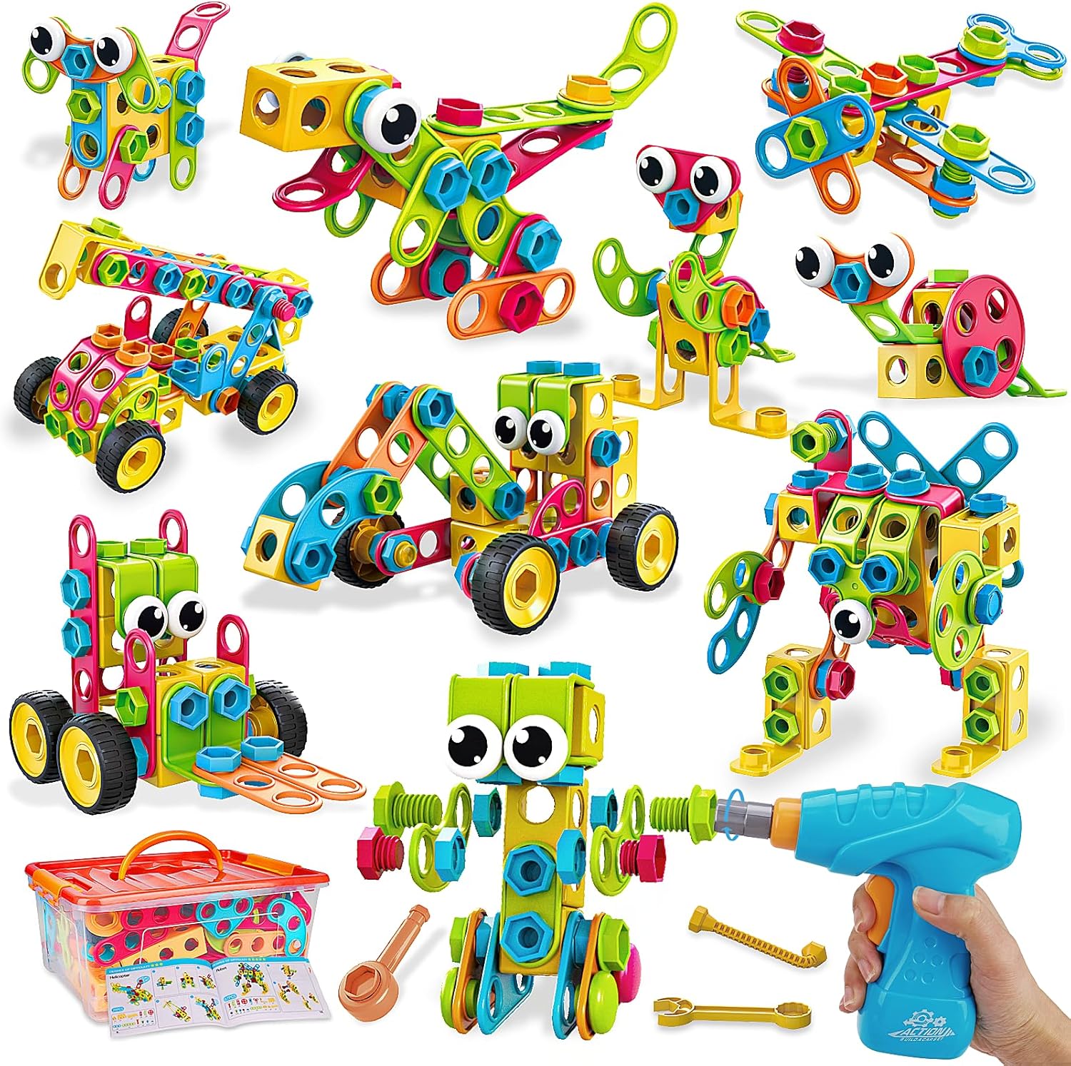 199PCS Building Blocks STEM Toys for 3 4 5 6 7 8+ Year Old Boy Girl Birthday Gifts Educational Building Toys Stem Kits Activities for Kids Toddlers Ages 3-5 4-8 5-7 6-8 Erector Sets Construction Games