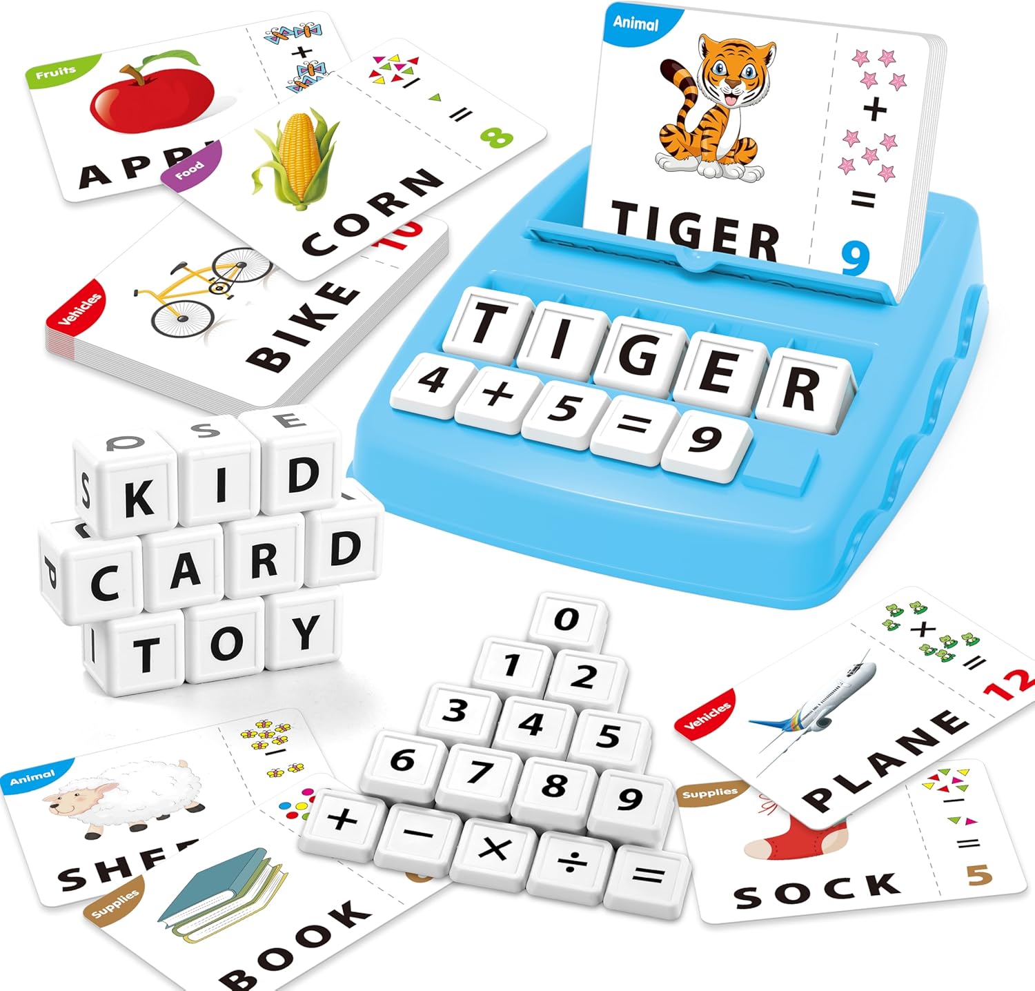 Matching Letter Games,Learning Educational Toys 2 in 1, Numerical Equality Games,Alphabet Spelling Reading Flash Cards,Early Education Gift Toys for 3,4,5,6,7 Year Olds (Blue)